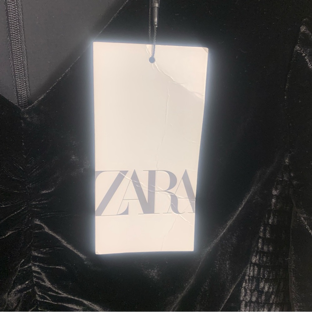 ZARA Velvet Ruched Ruffle Smocked Mini Dress - Picture 7 of 15
